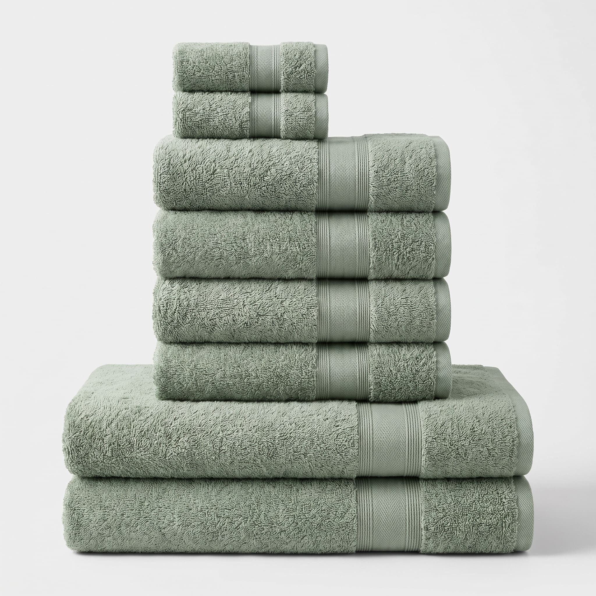 Set di 8 Asciugamani CASAVERO – 100% Cotone – Morbidi e Assorbenti – Verde Salvia